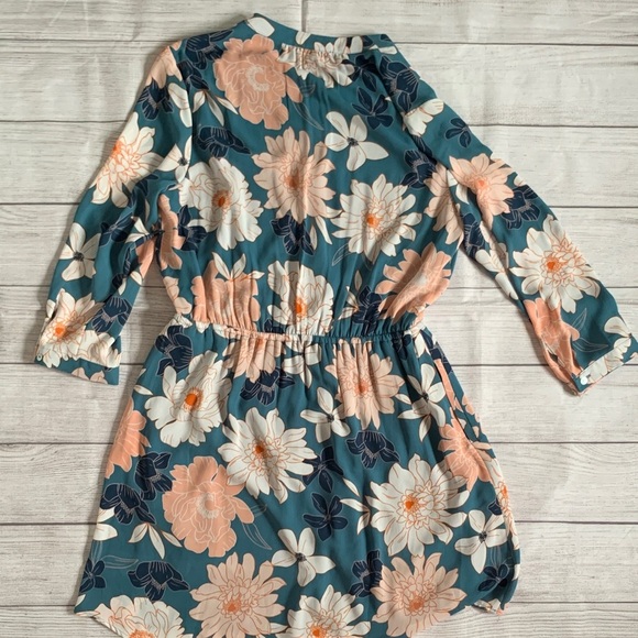 DR2 Nordstrom Rack Women’s Aqua Blue Floral Dress Drawstring Waist with Pockets - Picture 7 of 9